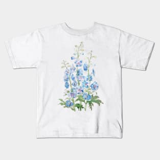 blue purple delphinium ink and watercolor Kids T-Shirt